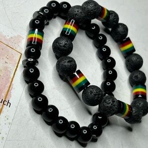 Black Onyx & Lava Stone Rasta Bracelet Set